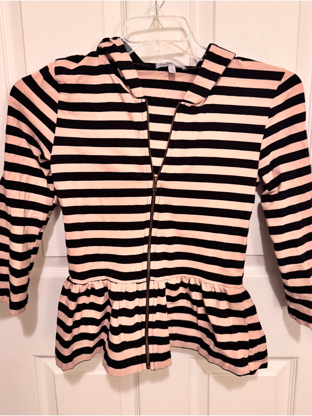 Charlotte Ruse Striped Pink & Black Zip-Up Peplum Hoodie
